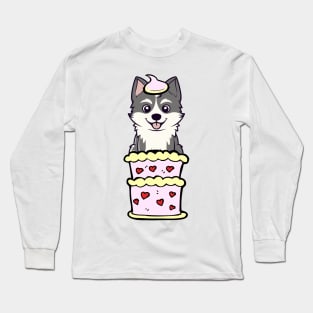 Husky dog Jumping out of a cake Long Sleeve T-Shirt